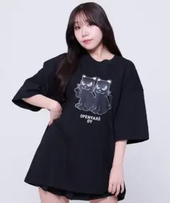 OY TWIN BLACK CAT T／ツイン猫 Tシャツ Mサイズ