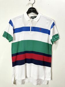 90s USA製 old vintage Polo by Ralph Lauren オールド ビンテージ ポロ バイ ラルフローレン コットン ボーダー 半袖ポロシャツ L US古着