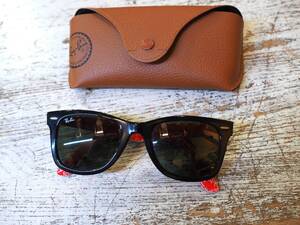 ◆Ray Ban WAYFARER ウェイファーラー サングラス レイバン RB2140-A 1016　ブラック レッド 黒/赤 BLACK ロゴマニア アジアンフィット◆