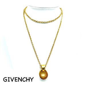 GIVENCHY｜ジバンシィネックレス【アクティ】ロゴ サークル ゴールドカラー ロングチェーン ヴィンテージ ジバンシー アクセサリー ac1038