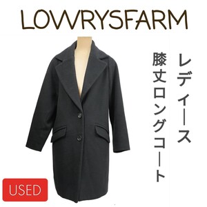 【USED】LOWRYSFARM ローリーズファーム レディース 膝丈 ロングコート チェスター Ｌサイズ 黒 /着丈95cm ポリエステル73% ウール23% 他