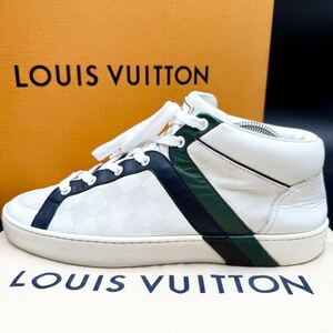 1円 【美品】 LOUIS VUITTON ルイヴィトン 【王者の貫禄】 メンズ ダミエ サイドライン ハイカット スニーカー シューズ 靴 白 25.0cm相当