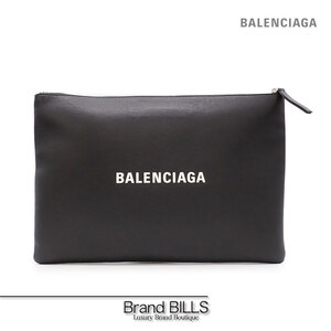 美品 BALENCIAGA バレンシアガ クラッチバッグ セカンドバッグ 485112 ロゴ クリップ L カーフスキン ブラック シルバー金具