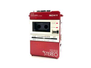 ■SONY/ソニー M-80 ラジカセ ステレオ マイクロ カセットコーダー FM AM ミニカセットレコーダー レッド 赤 オーディオ機器（49395A2)