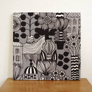 ファブリックパネル 北欧 marimekko Lintukotonen 30×30cm マリメッコ アートパネル 限定 廃盤生地 インテリア 壁掛け グレー