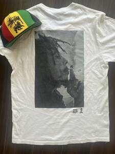 ステューシーstussy ボブマーリーTシャツ バンドT ラスタカラーキャップ　セット　サイズM ビンテージ　bob marley フォト　大麻　ガンジャ