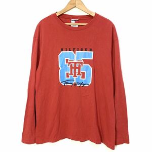 ■TOMMY HILFIGER トミーヒルフィガー ナンバリング#85 長袖 Tシャツ/古着 ロンT カットソー アメカジ ストリート 赤色 レッド サイズL■