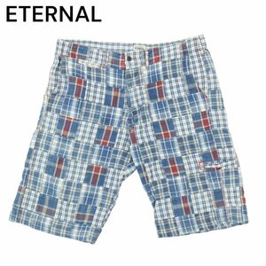 ETERNAL 備中倉敷工房 倉 エターナル 春夏 パッチワーク★ チェック ショート パンツ Sz.32　メンズ　A4B02520_5#P