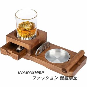 葉巻 木製 灰皿セット ウッドシガー灰皿 シガーカッター パンチカッター たばこ 高光沢 父の日 プレゼント 木製 ウイスキーグラスホルダー