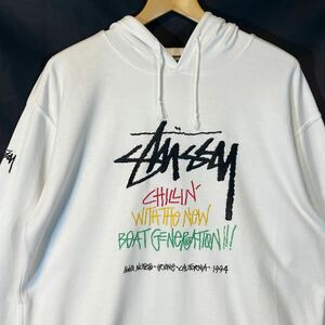 希少 90s STUSSY ラスタカラー刺繍 ビッグロゴ パーカー ステューシー　激レア 90年代 デカロゴ オール刺繍ロゴ 薄手 フリーサイズ 玉10796