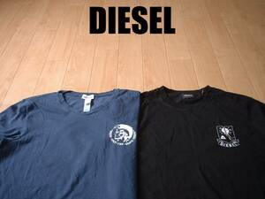 即戦力2着セット高級DIESELクルーネックTシャツMモヒカンインディアン&フリーメイソン正規ディーゼル紺ネイビー&黒ブラック