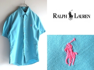 希少 00sビンテージ Ralph Lauren ラルフローレン ポロポニーロゴ刺繍 オックスフォード BDシャツ S ターコイズブルー USA企画 ネコポス可