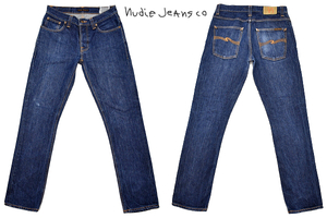 K-4557★Nudie Jeans GRIMTIM ヌーディージーンズ グリムティム★イタリア製 ヴィンテージ加工 濃紺デニム スリムストレート ジーンズ W31