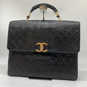 美品 CHANEL シャネル デカココマーク ビジネスバッグ ブリーフケース ラムスキン マトラッセ ブラック ゴールド金具