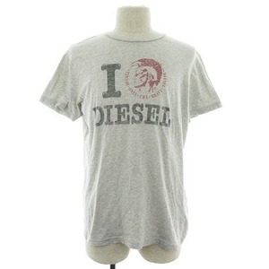 ディーゼル DIESEL Tシャツ カットソー 半袖 ラウンドネック ロゴ 薄手 コットン プリント M グレー トップス /TYM メンズ