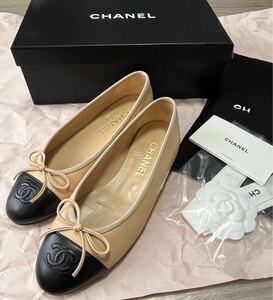 シャネル バレリーナ バレエ シューズ CHANEL 36.5 36 1/2 レザー ベージュ 黒