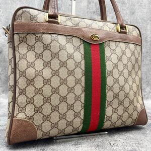 美品 GUCCI グッチ シェリーライン GG ハンドバッグ レザー 本革 PVC ブラウン ベージュ ヴィンテージ ゴールド金具 ロゴ 粉吹なしベタなし