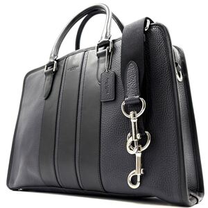 1円《 美品 》COACH コーチ 2way ビジネスバッグ BOND ボンド メンズ ロゴ ショルダー 大容量 多収納 A4 PC◎ 本革 レザー 通勤 ネイビー