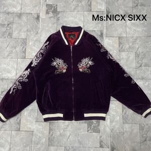 Ms:NICX SIXX ベロアジャケット スーベニア 和柄 ドラゴン 龍 スカジャン 別珍 パープル アメカジ サイズL 玉SS2926