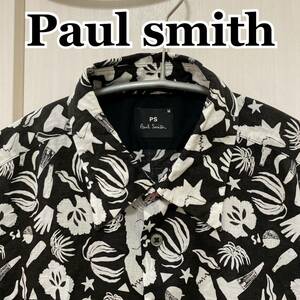 19SS ポールスミス　PaulSmith モノトーン総柄シャツ　アニマル　Mサイズ　長袖シャツ