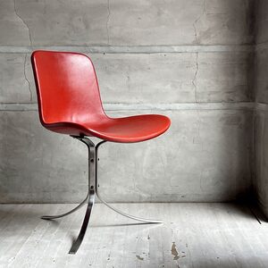 ♪ フリッツハンセン Fritz Hansen PK9 ダイニングチェア ポール・ケアホルム グレースレザー レッド スチール脚 デンマーク