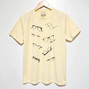 H9109gg ABAHOUSE ECRU(アバハウス エクリュ) サイズ3（M位） 半袖Tシャツ イエロー メンズ メガネプリントTシャツ 古着 おしゃれ 夏