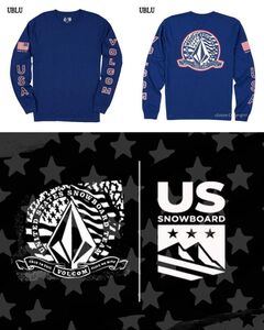 激レア ボルコム【VOLCOM】x アメリカ スノーボードチーム【U.S.SNOWBOARD TEAM】アメリカ国旗 ロゴ両腕プリントロングＴシャツUS Sサイズ