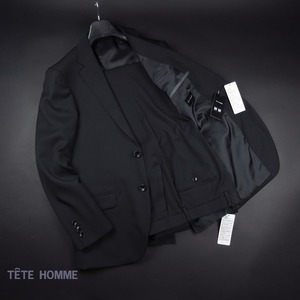 新品 ★ TETE HOMME テットオム 4WAY ストレッチ スーツ ウォッシャブル セットアップ 3201 912 黒 ストライプ 【L】