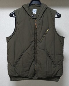 POST OVERALLS ポストオーバーオールズ フード付ベスト Mサイズ LLサイズ相当 オリーブ色 used 着用数回 状態良好 パーカー クリーニング済