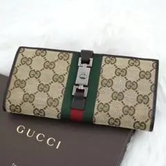 新品同様　ほぼ未使用　GUCCI グッチ　長財布　GG柄　シェリーライン　金具