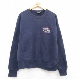 XL/古着 リー Lee 長袖 スウェット メンズ 00s ALBANY 大きいサイズ クルーネック 紺 ネイビー 24nov02 中古 スエット トレーナー トップス