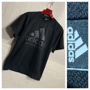 adidas アディダス　ATHLETICS サイドジップ　アンテナデカロゴ 大　　プルオーバー　半袖　スウェットTシャツ　黒　ブラック　スウェット