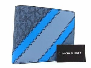 ■新品同様■ MICHAEL KORS マイケルコース MK柄 PVC×レザー 二つ折り 財布 ウォレット 札入れ 小銭入れ ブルー系 BL4069