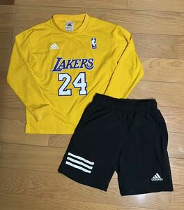 サイズ 130 ㎝ adidas キッズ バスケ アディダス 上下 シャツ ハーフパンツ 長袖 ショーツ 上下セット ミニバス LAKERS NBA KOBE 24 8