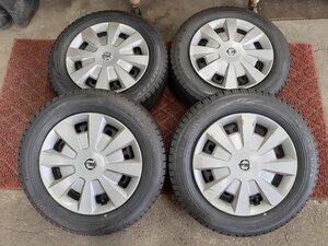 1円～★F6985■185/65R15 88S　4本価格　BRIDGESTONE BLIZZAK VRX　ホイールセット NISSAN　送料無料 冬 8～9分山 15×5.5J +43 4穴 PCD100