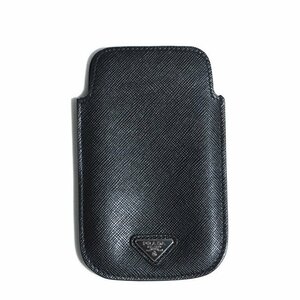 E9310f70　▼PRADA プラダ▼　1N1603 Leather Mobile Case サフィアーノ スマホケース ブラック / 黒 モバイルケース 三角ロゴ