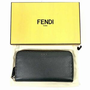 【フェンディ】本物FENDI 長財布 セレリア 7M0210 ラウンドファスナー 小銭入れ有り グレー 本革 レザー メンズ レディース イタリア製 箱