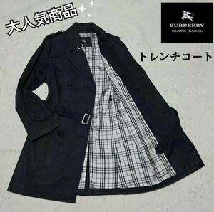 【１円～】★大人気デザイン★バーバリー BURBERRY BLACK LABEL　ブラックレーベル メンズ　トレンチコート ベルト付 ブラック サイズM