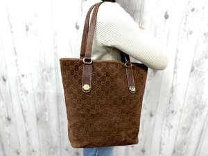 美品 GUCCI グッチ GG柄 トートバッグ ショルダーバッグ バッグ スエード×レザー 茶 A4収納可 79588