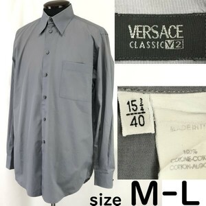 イタリア製★ヴェルサーチ クラシック/VERSACE CLASSIC V2★ボタンダウン/長袖シャツ【40/メンズM-L程度/グレー】Tops/Shirts◆pBH718