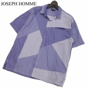 21SS★ JOSEPH HOMME ジョセフ オム 春夏 半袖 パッチワーク ストライプ シャツ Sz.46　メンズ 定価2.5万★　I3T00309_6#A