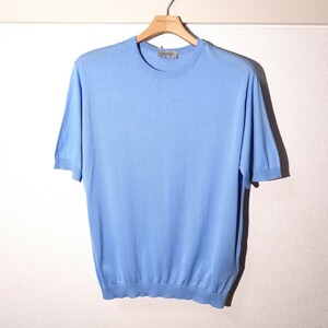 メンズ M ジョンスメドレー 最高級コットン クルーネックTシャツ S4633 CORNFLOWER BLUE JOHN SMEDLEY イギリス製★同梱不可