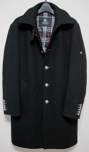 新品 同様 BURBERRY BLACK LABEL 銀釦 最高級 カシミヤ ネルソン コート M 黒 マリンコート トレンチ レザー バーバリー ブラックレーベル