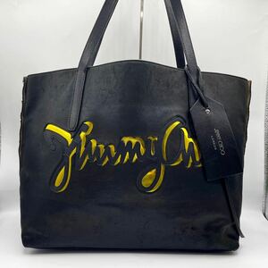 ◎参考価格20万◎ ジミーチュウ Jimmy Choo トートバッグ 肩掛け TWIST EAST WEST JCG レザー切り替え デカロゴ メンズ スタッズ ブラック