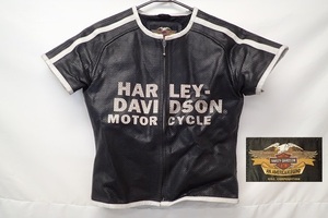 1145[M]◆HARLEY DAVIDSON ハーレーダビッドソン◆レザージャケット/半袖/メッシュ/M/牛革/ライダース/パンチング/黒・白