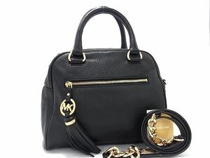 1円 ■極美品■ MICHAEL KORS マイケルコース レザー 2WAY チェーン ハンドバッグ ショルダーバッグ 斜め掛けかばん ブラック系 FD7549