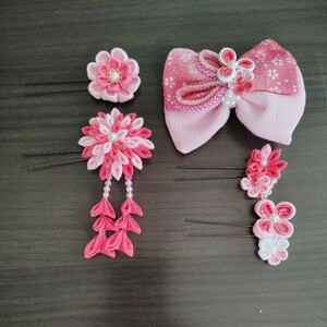 ５点セット　ピンク　桜柄　つまみ細工 髪飾り ハンドメイド 七五三 