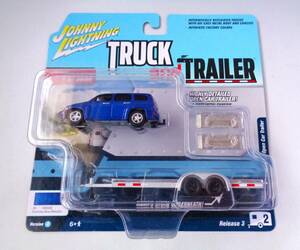 ◆JOHNNY LIGHTNING　ジョニーライトニング　1/64　2006 Chevy HHR with Open Car Trailer　Daytona Blue Metallic　シェビー　トレーラー