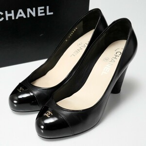 MG3355*イタリア製*CHANEL シャネル*CC ココマーク*レザーパンプス*パテント切替*靴*35.5C(22.5cm相当)*靴*ブラック