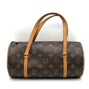 1円 良品 LOUIS VUITTON ルイヴィトン モノグラム パピヨン26 ヌメ革 筒型 ハンドバッグ ミニボストン M51386